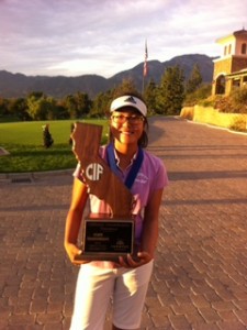 Crystal Wang with the California State CIF Girl's Trophy won by Crystal and her Diamond Bar HS teammate's.